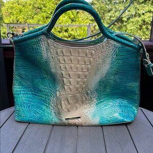 Brahmin Ocean Ombré Elaine style -/ Blue and Cream Croc-Embossed Tote